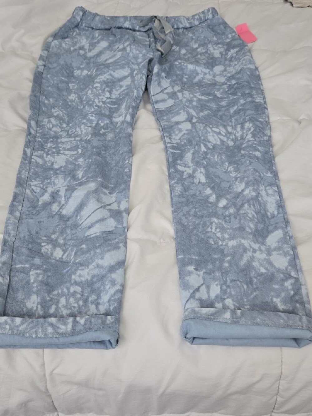 Made In Italy Ice Blue Stretch Denim Look Pants w/ Elastic Inner Waistband NWT - Picture 2 of 5